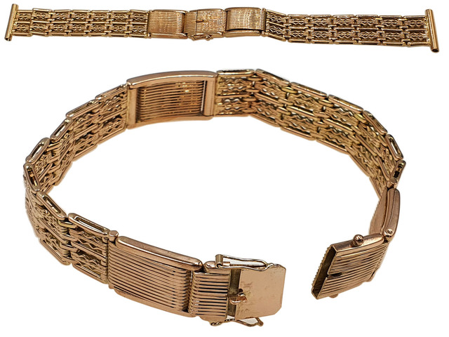 50 Złota bransoleta przerobiona z bransolety ze złotego zegarka. Góra przed, dół już po przerobieniu.